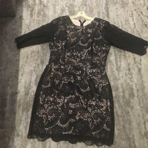 Black lace dress with pinkish nude underlay
